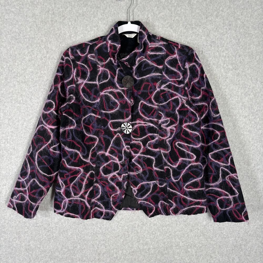 Laura Ashley‎ Blazer Small Pink Purple Jacket Fuzzy Swirl Abstract Artsy Wool